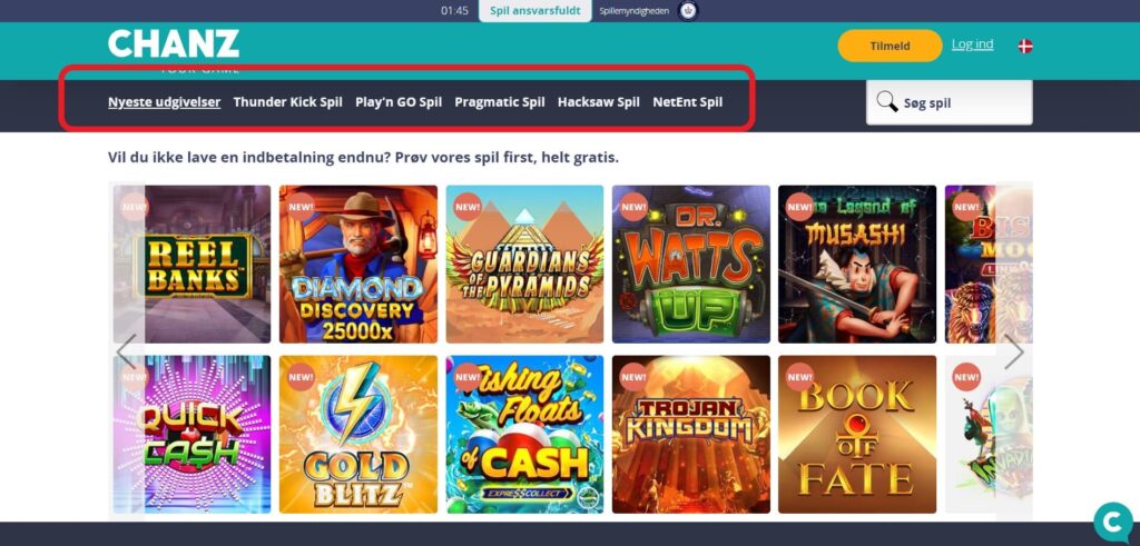 Chanz Online Casino Spillemaskiner
