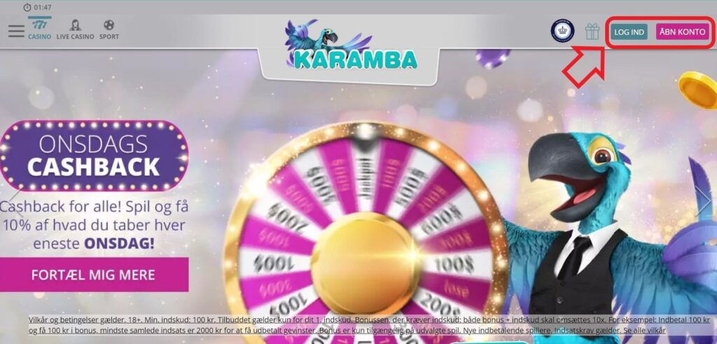 Karamba Online Casino Hjemmside