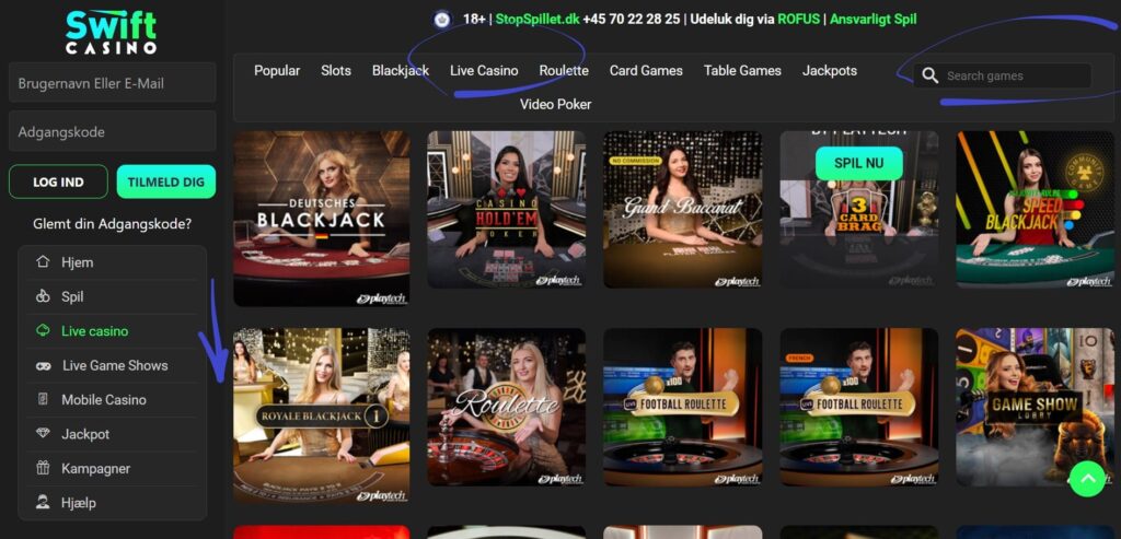 Swift Online Live Casino